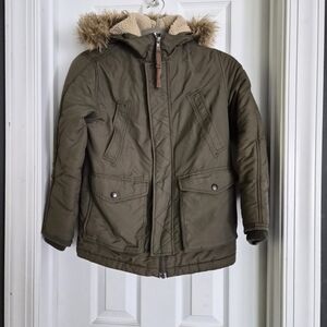 Olive Green Fur-Trim Hooded Parka Jacket